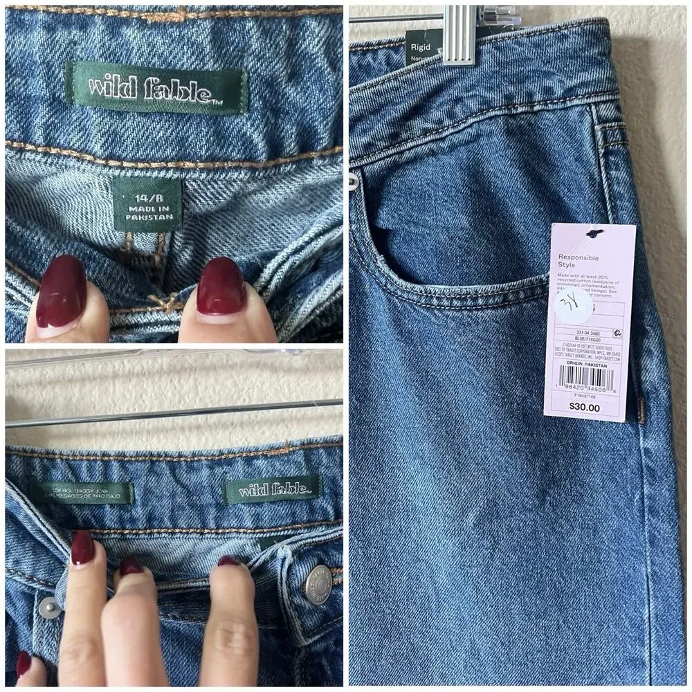 Y2K Baggy Low Rise Denim Jeans 14/R Wide Leg 90s Blue - Picture 8 of 8